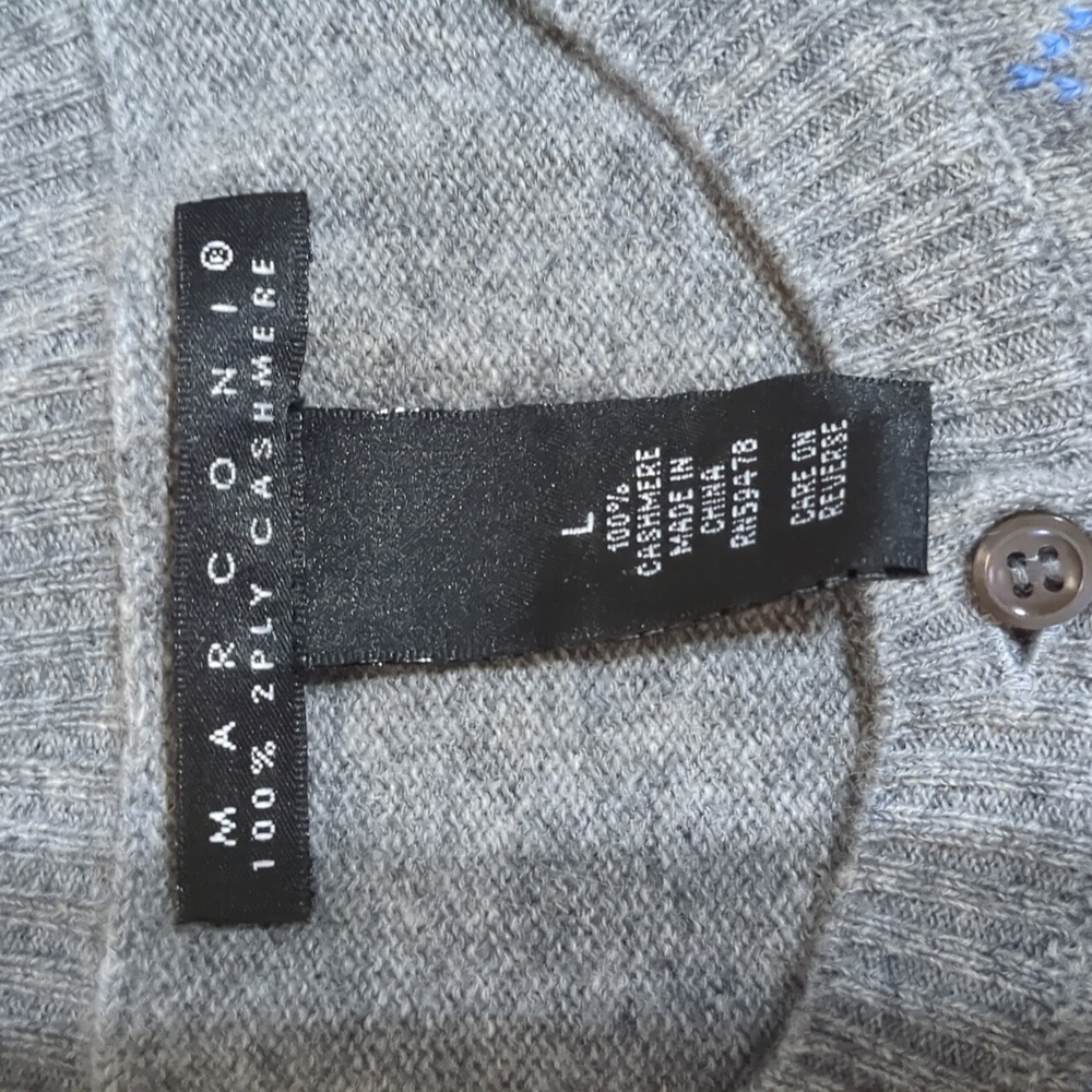 Marconi 100% 2 Ply Cashmere Argyle Cardigan Sweater Grey Size L - Picture 5 of 9